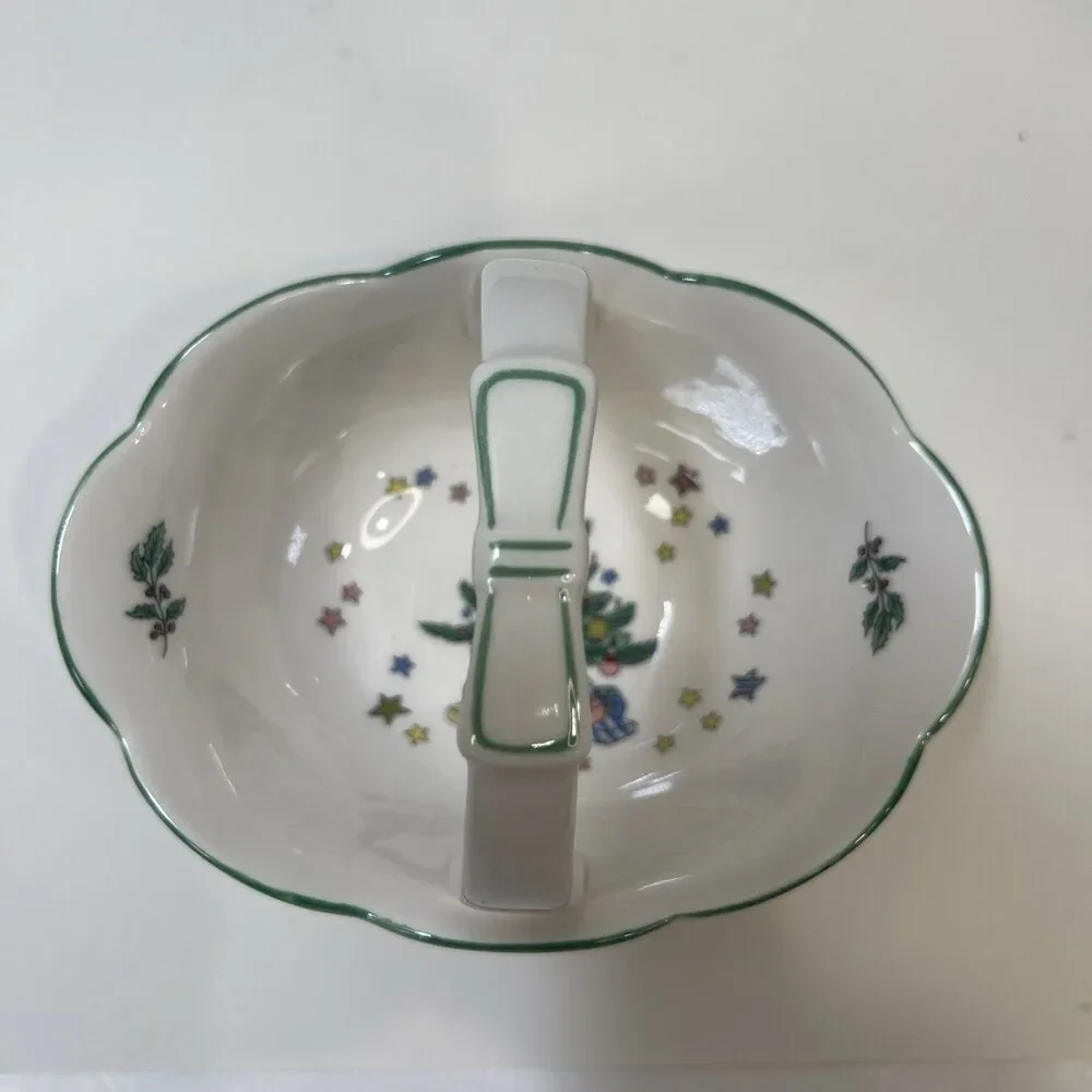 Vintage Christmas Holiday Nikko Happy Holidays Candy Nut Basket w/Handle Japan